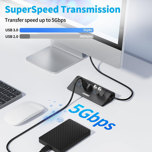 JESWO 7-Port Aluminum USB 3.0 Hub (A507, Black)