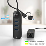 JESWO 4-IN-2 USB A/C Hub with with 1000Mbps Gigabit Ethernet +3 USB 3.0 Ports (NC302)