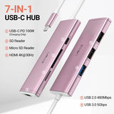 JESWO 7-IN-1 USB-C Dock with 100W Type-C Charging, 4K-HDMI, USB 3.0 Port and SD&Micro SD Card Reader (NC703, Rose Golden)