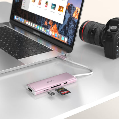 JESWO 7-IN-1 USB-C Dock with 100W Type-C Charging, 4K-HDMI, USB 3.0 Port and SD&Micro SD Card Reader (NC703, Rose Golden)
