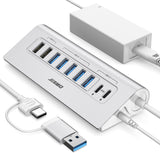 JESWO 9-Port Aluminum Powered USB 3.2/USB C Hub -Sliver（AC109）