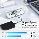 JESWO 9-Port Aluminum Powered USB 3.2/USB C Hub -Sliver（AC109）