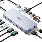 JESWO 14-in-1 Dock with 2 HDMI,VGA, Ethernet,6 USB A/C 3.0 Ports,100W PD,Audio,SD/TF (NC1401)