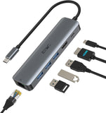 JESWO 6-IN-1 Dock with RJ45 Ethernet, 4K HDMI, 100W PD, 3 USB 3.0 Port (NC602)