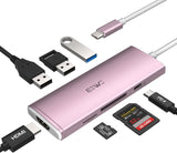 JESWO 7-IN-1 USB-C Dock with 100W Type-C Charging, 4K-HDMI, USB 3.0 Port and SD&Micro SD Card Reader (NC703, Rose Golden)