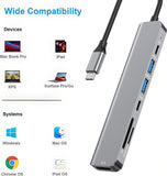 JESWO USB C HUB（7 in 1） Multiport Adapter 4K HDMI, USB 3.0, USB 2.0, SD/TF Card Reader, 5Gbps USB C Data Port, 100W PD Charging, Type C Dongle for MacBook, MacBook Pro, MacBook Air, DELL etc.