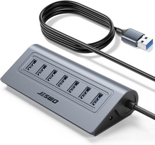 JESWO 7-Port Aluminum USB 3.0 Hub (A507, Gray)