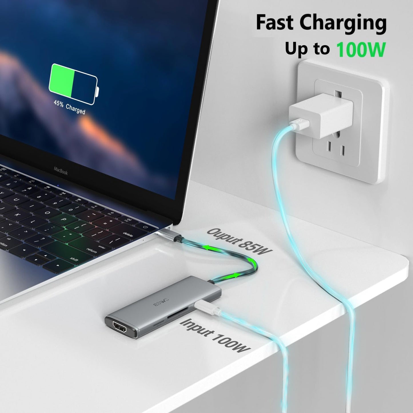 JESWO 7-IN-1 USB-C Dock with 100W Type-C Charging, 4K-HDMI, USB 3.0 Port and SD&Micro SD Card Reader (NC703, Gray)