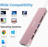 JESWO 7-in-1 Dock with 4K HDMI, 2 USB-A, SD/TF Card Reader, 100W PD (NC701, Rose Gold)