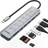 JESWO 7-IN-1  USB-C Dock with Individual LED Switches, HDMI 4K Output,100W PD, USB-A 3.0 and SD/TF Card Reader (NC705)