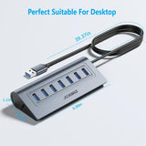 JESWO 7-Port Aluminum USB 3.0 Hub (A507, Gray)
