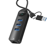 JESWO 4-IN-2 USB A/C Hub with with 1000Mbps Gigabit Ethernet +3 USB 3.0 Ports (NC302)