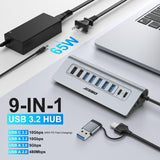 JESWO 9-Port Aluminum Powered USB 3.2/USB C Hub -Gray（AC109)