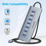 JESWO 7-Port Aluminum USB 3.0 Hub (A507, Gray)