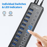 JESWO 11 Port USB 3.0 Hub with Individual LED On/Off Switches and 12V/3A Power Adapter (JE-311, US Plug)