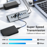 JESWO 9-Port Aluminum Powered USB 3.2/USB C Hub -Gray（AC109)