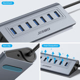 JESWO 7-Port Powered USB 3.0 Hub with 20W US Standard Power Adapter (A507, US Plug)