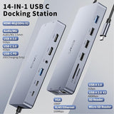 JESWO 14-in-1 Dock with 2 HDMI,VGA, Ethernet,6 USB A/C 3.0 Ports,100W PD,Audio,SD/TF (NC1401)