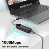 JESWO 4-IN-2 USB A/C Hub with with 1000Mbps Gigabit Ethernet +3 USB 3.0 Ports (NC302)