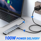JESWO 7-IN-1  USB-C Dock with Individual LED Switches, HDMI 4K Output,100W PD, USB-A 3.0 and SD/TF Card Reader (NC705)
