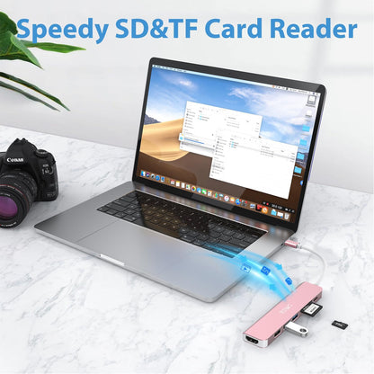 JESWO 7-in-1 Dock with 4K HDMI, 2 USB-A, SD/TF Card Reader, 100W PD (NC701, Rose Gold)