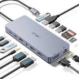 JESWO 14-in-1 Dock with 2 HDMI,VGA, Ethernet,6 USB A/C 3.0 Ports,100W PD,Audio,SD/TF (NC1401)