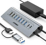 JESWO 9-Port Aluminum Powered USB 3.2/USB C Hub -Gray（AC109)