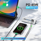 JESWO 9-Port Aluminum Powered USB 3.2/USB C Hub -Sliver（AC109）