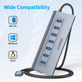 JESWO 7-Port Powered USB 3.0 Hub with 20W US Standard Power Adapter (A507, US Plug)