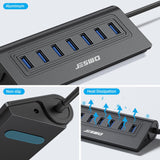 JESWO 7-Port Powered USB 3.0 Hub with 20W US Standard Power Adapter (A507, US Plug)