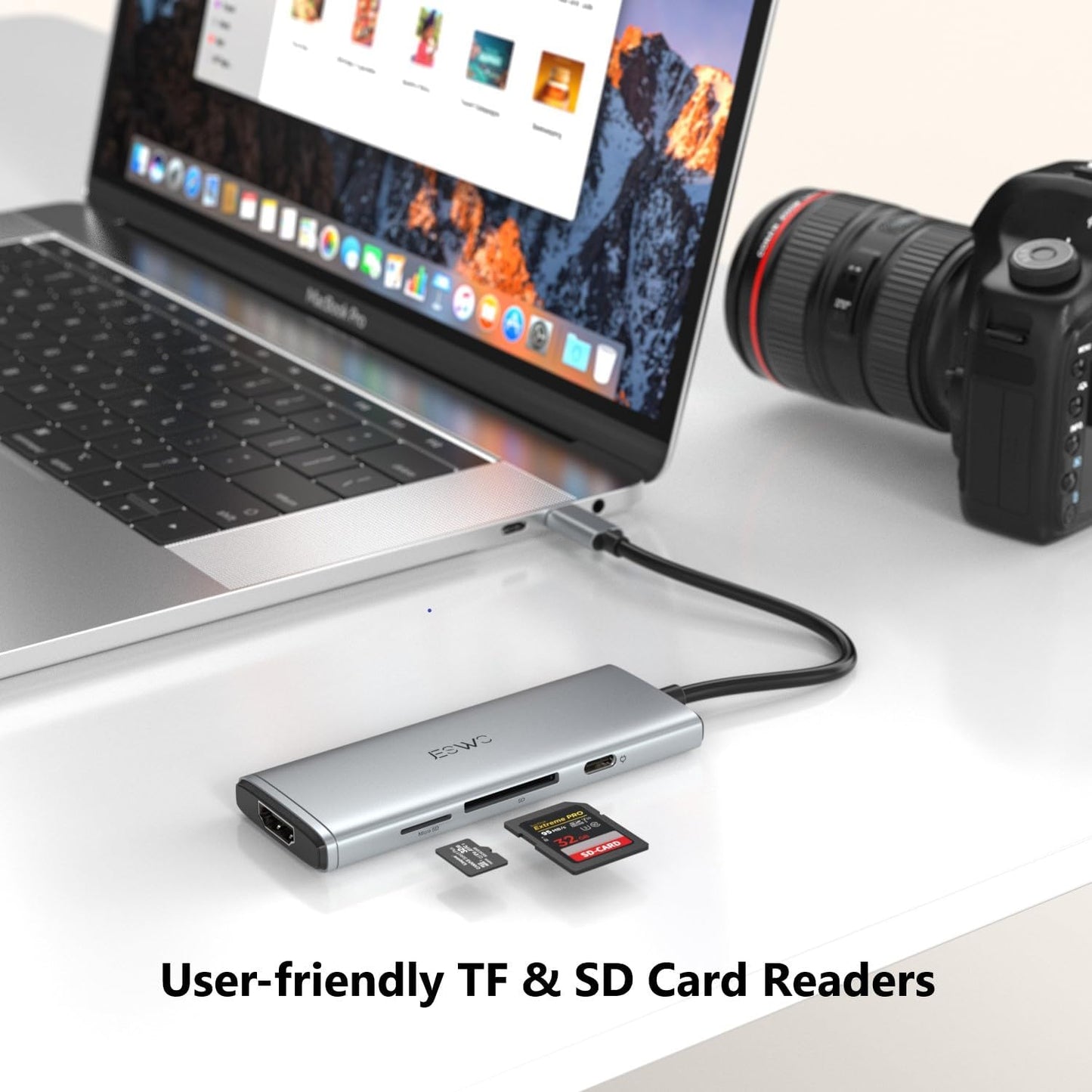 JESWO 7-IN-1 USB-C Dock with 100W Type-C Charging, 4K-HDMI, USB 3.0 Port and SD&Micro SD Card Reader (NC703, Gray)