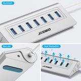 JESWO 7-Port Aluminum USB 3.0 Hub (A507, Sliver)