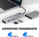 JESWO 7-IN-1  USB-C Dock with Individual LED Switches, HDMI 4K Output,100W PD, USB-A 3.0 and SD/TF Card Reader (NC705)