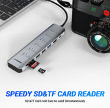 JESWO 7-IN-1  USB-C Dock with Individual LED Switches, HDMI 4K Output,100W PD, USB-A 3.0 and SD/TF Card Reader (NC705)