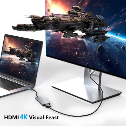 JESWO 7-IN-1 USB-C Dock with 100W Type-C Charging, 4K-HDMI, USB 3.0 Port and SD&Micro SD Card Reader (NC703, Gray)