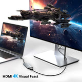 JESWO 7-IN-1 USB-C Dock with 100W Type-C Charging, 4K-HDMI, USB 3.0 Port and SD&Micro SD Card Reader (NC703, Gray)