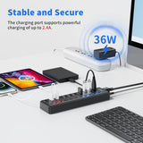 JESWO 11 Port USB 3.0 Hub with Individual LED On/Off Switches and 12V/3A Power Adapter (JE-211, US Plug)