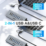 JESWO 9-Port Aluminum Powered USB 3.2/USB C Hub -Gray（AC109)