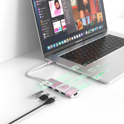 JESWO 7-IN-1 USB-C Dock with 100W Type-C Charging, 4K-HDMI, USB 3.0 Port and SD&Micro SD Card Reader (NC703, Rose Golden)