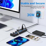 JESWO 11 Port USB 3.0 Hub with Individual LED On/Off Switches and 12V/3A Power Adapter (JE-311, US Plug)