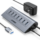 JESWO 7-Port Powered USB 3.0 Hub with 20W US Standard Power Adapter (A507, US Plug)