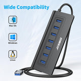 JESWO 7-Port Powered USB 3.0 Hub with 20W US Standard Power Adapter (A507, US Plug)
