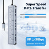 JESWO 7-Port Aluminum USB 3.0 Hub with Individual LED On/Off Switches (A307)