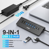 JESWO 9-Port Aluminum Powered USB 3.2/USB C Hub -Black（AC109）