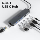 JESWO 6-IN-1 Dock with RJ45 Ethernet, 4K HDMI, 100W PD, 3 USB 3.0 Port (NC602)